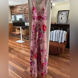 For Love And Lemons Pink Floral Embroidered Maxi Dress
